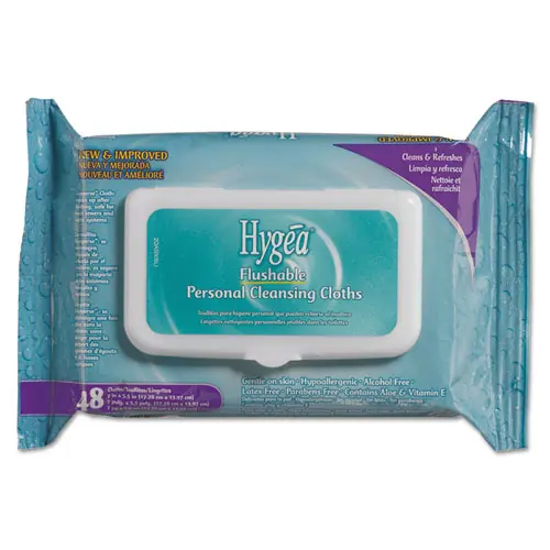 Sani Professional® Hygea Flushable Personal Cleansing Cloths, Flowering Herbs, White, 48/Pack, 12 Packs/Carton