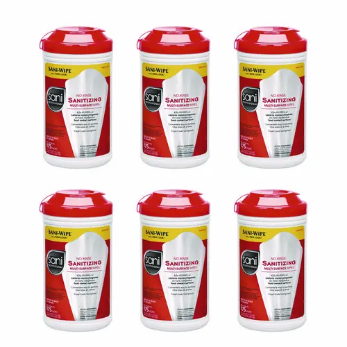 Sani Professional® No-Rinse Sanitizing Multi-Surface Wipes, Unscented, White, 175 Wipes/Container, 6 Containers/Carton