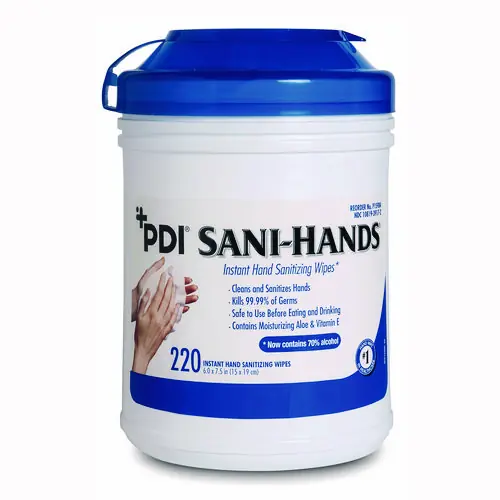 Sani Professional® PDI Sani-Hands Instant Hand Sanitizing Wipes, Unscented, White, 220 Wipes per Canister, 6 Canisters per Carton