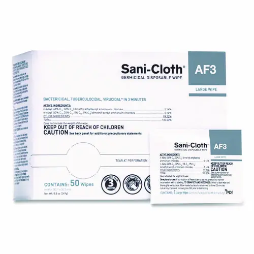 Sani Professional® Sani-Cloth AF3 Germicidal Disposable Wipes, Large, Unscented, 50 Wipes/Pack, 10 Packs/Carton