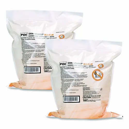 Sani Professional® Sani-Cloth Bleach Germicidal Disposable Wipe Refill, Unscented, White, 160 Wipes per Bag, 2 Bags per Carton