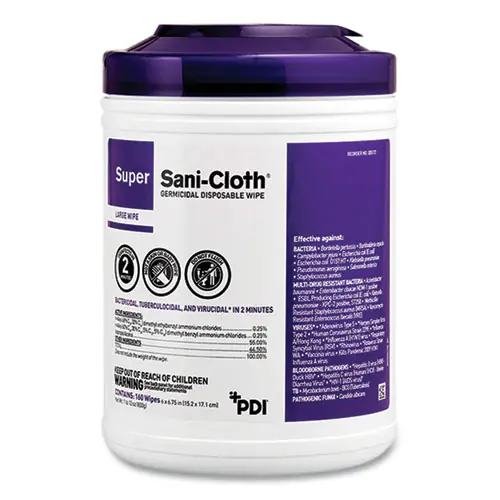 Sani Professional® Super Sani-Cloth Germicidal Disposable Wipes, Extra-Large, Unscented, White, 75 Wipes/Pack