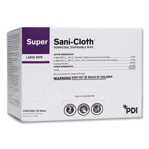 Sani Professional® Super Sani-Cloth Individually Wrapped Germicidal Disposable Wipes, Large, Unscented, White, 50/Pack