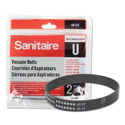 Sanitaire® Replacement Belt for Upright Vacuum Cleaner, Flat U Style, 2/Pack