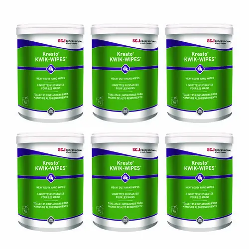 SC Johnson Professional® Kresto KWIK-WIPES, Citrus Scent, White, 7.9" x 5.7", 1-Ply, 70 Wipes/Pack, 6 Packs/Carton