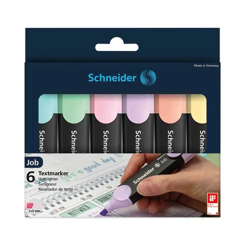 Schneider® Job Pastel Highlighters, Chisel Tip, Assorted Ink Colors, Black/Assorted Barrel, 6/Pack