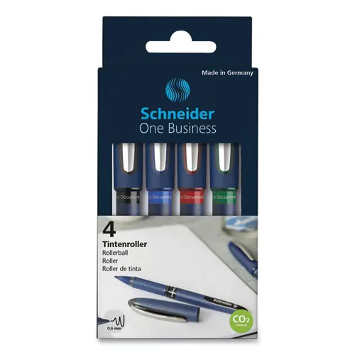 Schneider® One Business Rollerball Pen, Stick, Fine 0.6 mm, Assorted Ink and Barrel Colors, 4/Pack