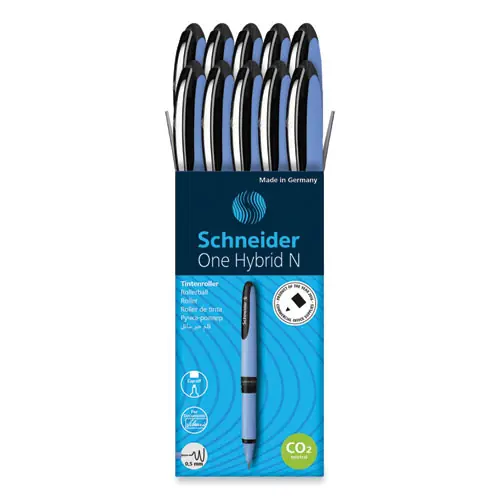 Schneider® One Hybrid N Rollerball Pen, Fine 0.5 mm, Black Ink, Blue Barrel, 10/Box