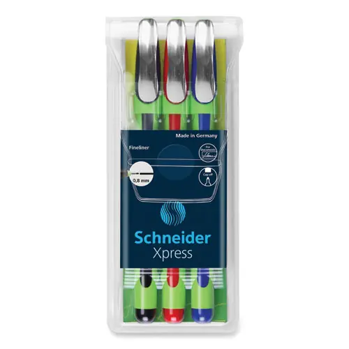 Schneider® Xpress Fineliner Porous Point Pen, Medium 0.8 mm, Assorted Ink & Barrel Colors, 3/Pack
