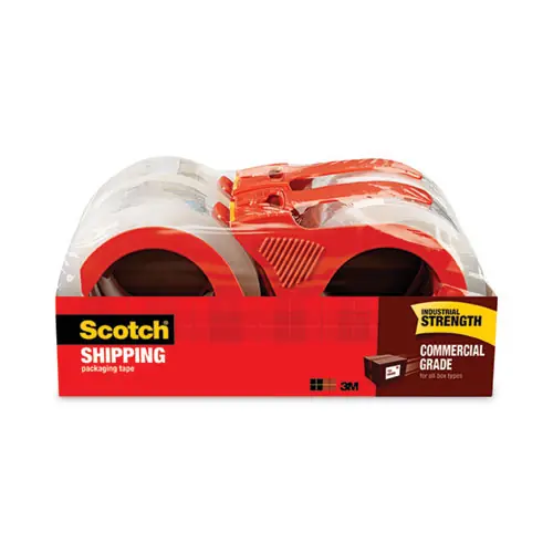 Scotch® 3750 Commercial Grade Packaging Tape with Dispenser, Clear, 1.88" x 54.6 yds, 3" Core, 4/Pack