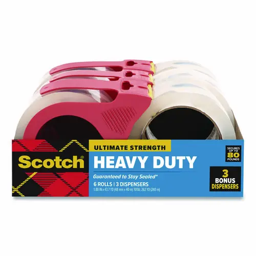 Scotch® 3850 Heavy-Duty Packaging Tape, 3" Core, Clear, 6-Pack