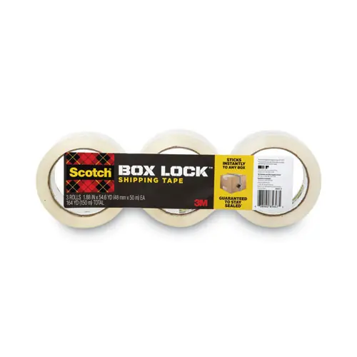 Scotch® Box Lock Shipping Packaging Tape, 3" Core, 1.88" x 54.6 yds, Clear, 3/Pack
