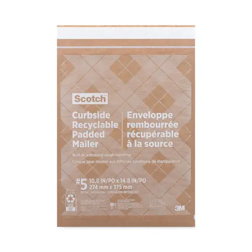 Scotch™ Curbside Recyclable Padded Mailer, #5, 12 x 17.25, Natural Kraft, 100/Carton