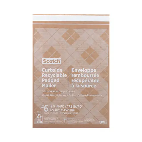 Scotch™ Curbside Recyclable Padded Mailer, #6, Bubble Cushion, Self-Adhesive Closure, 13.75 x 20, Natural Kraft, 50/Carton