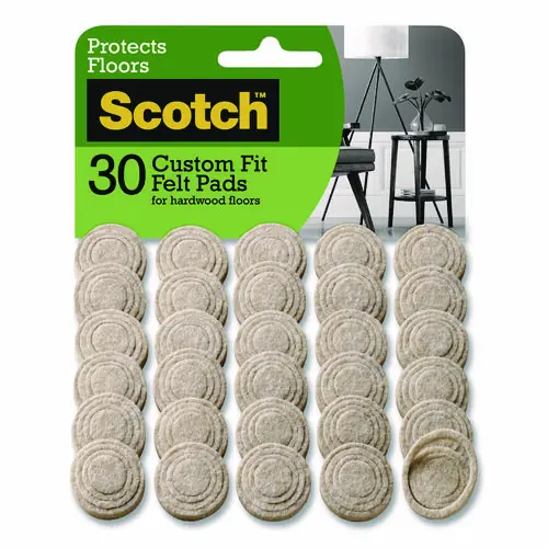 Scotch™ Custom Fit Felt Pads, 1.5" dia, Beige, 30/Pack