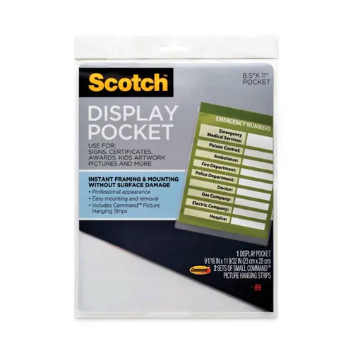 Scotch™ Display Pocket, Removable Interlocking Fasteners, Clear, 8.5 x 11