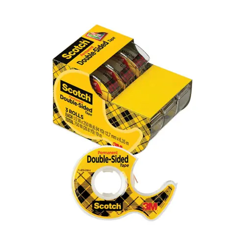 Scotch® Double-Sided Permanent Tape with Handheld Dispenser, Clear, 3/Pack