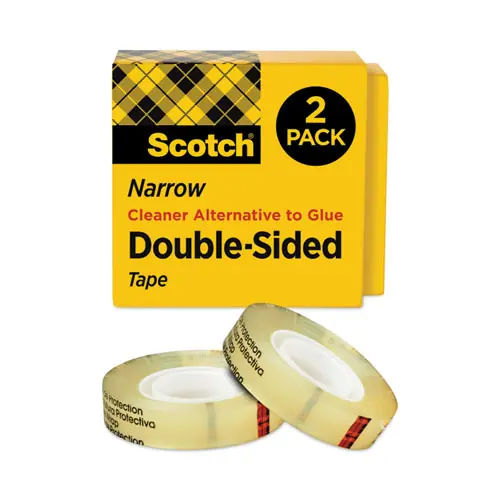 Scotch® Double-Sided Tape, 1" Core, 0.5" x 75 ft, Clear, 2/Pack