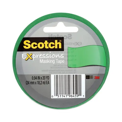 Scotch® Expressions Masking Tape, Primary Green, 0.94" x 20 yds, 3" Core