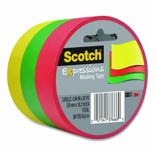 Scotch® Expressions Masking Tape, Red, Green, Yellow, 3 Rolls/Pack
