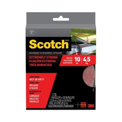 Scotch™ Extreme Fasteners, Clear, 1" x 10 ft, 2/Pack