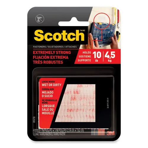 Scotch™ Extreme Fasteners, 1" x 3", Clear, 2/Pack