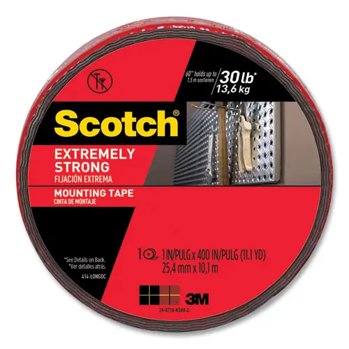Scotch® Extreme Mounting Tape, Permanent, Black, 1" x 11.1 yds