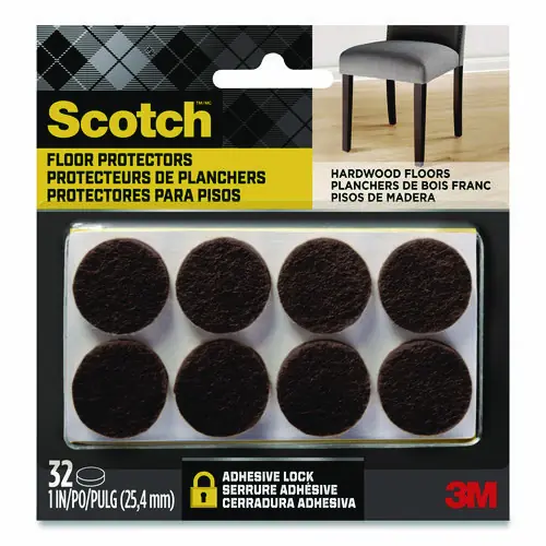 Scotch™ Felt Pad Protectors, 1" Diameter, Brown, 32/Pack