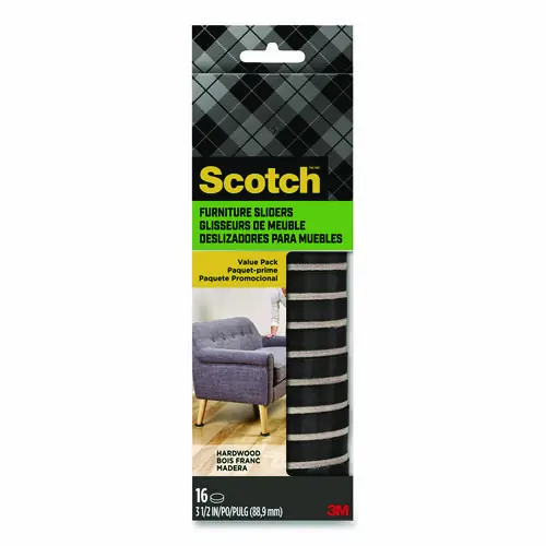 Scotch™ Furniture Sliders, 3.5" dia, Black/Beige, 16/Pack