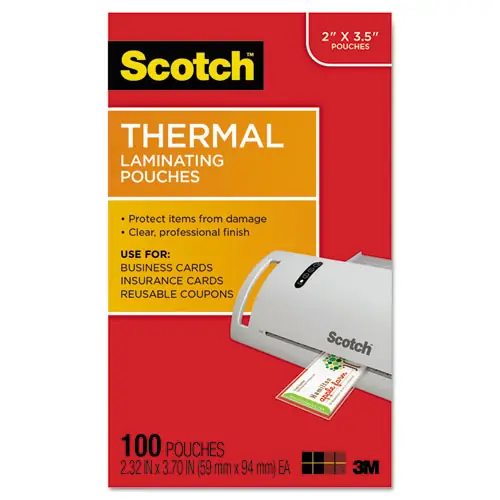 Scotch™ Laminating Pouches, 5 mil, 3.75" x 2.38", Gloss Clear, 100/Pack