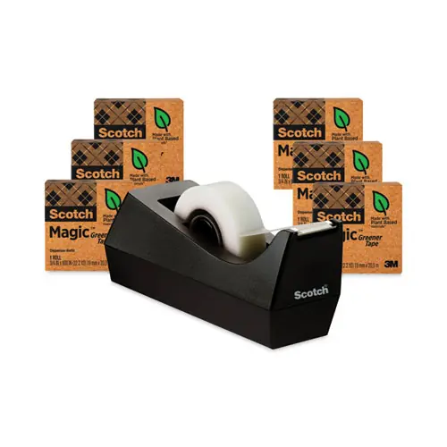 Scotch® Magic Greener Tape with C38 Dispenser, Clear, 0.75" x 75 ft, 1" Core, 6 Pack