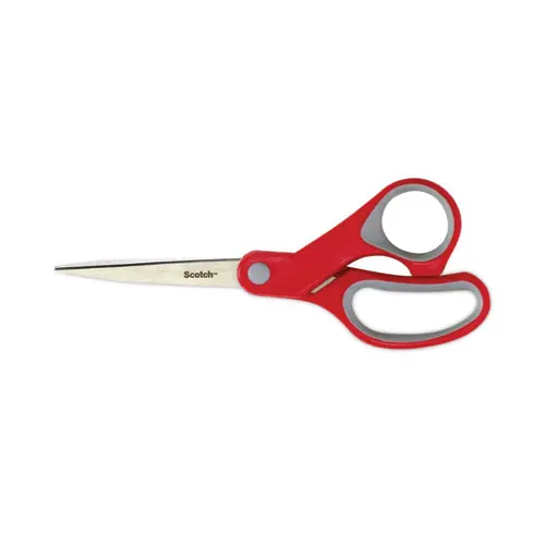 Scotch® Multi-Purpose Scissors, 8" Long, 3.38" Cut Length, Straight Gray/Red Handle
