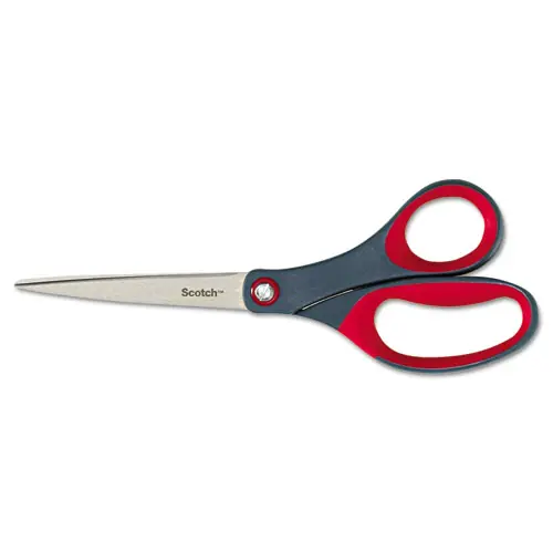 Scotch® Precision Scissors, 8" Long, Straight Gray/Red Handle