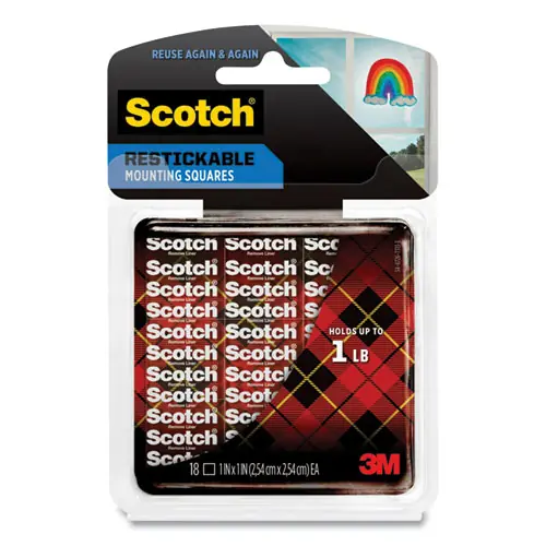 Scotch® Restickable Mounting Tabs, Removable, Repositionable, Holds Up to 1 lb, 1 x 1, Clear, 18/Pack