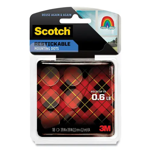 Scotch® Restickable Mounting Tabs, Repositionable, Clear, 18/Pack