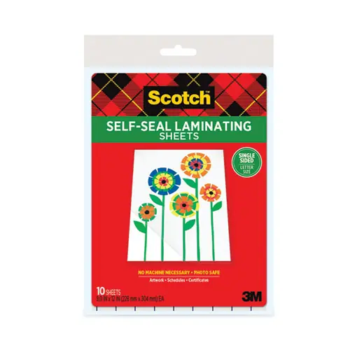Scotch™ Self-Sealing Laminating Sheets, 6 mil, 9.06" x 11.63", Gloss Clear, 10/Pack