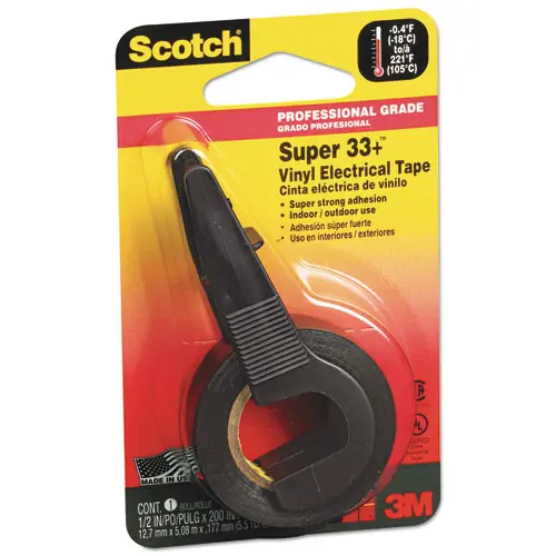 Scotch® Super 33+ Vinyl Electrical Tape with Dispenser, Black, 0.5" x 5.5 yds, 1" Core