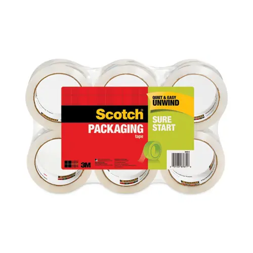 Scotch® Sure Start Packaging Tape, Clear, 1.88" x 54.6 yds, 3" Core, 6/Pack