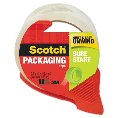 Scotch® Sure Start Packaging Tape with Dispenser, Clear, 1.88" x 38.2 yds, 3" Core