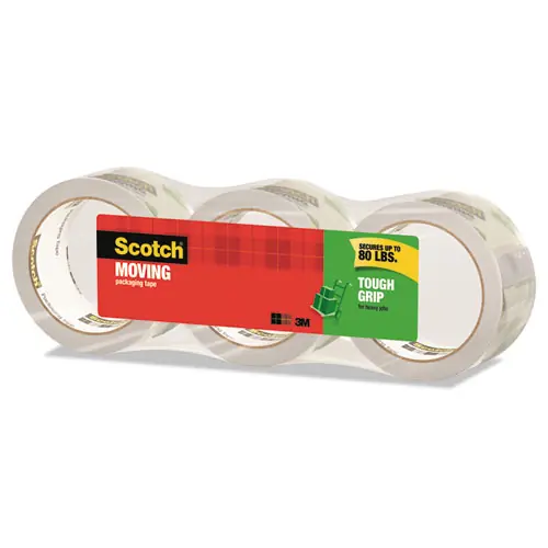 Scotch® Tough Grip Moving Packaging Tape, 3" Core, 1.88" x 38.2 yds, Clear, 3/Pack