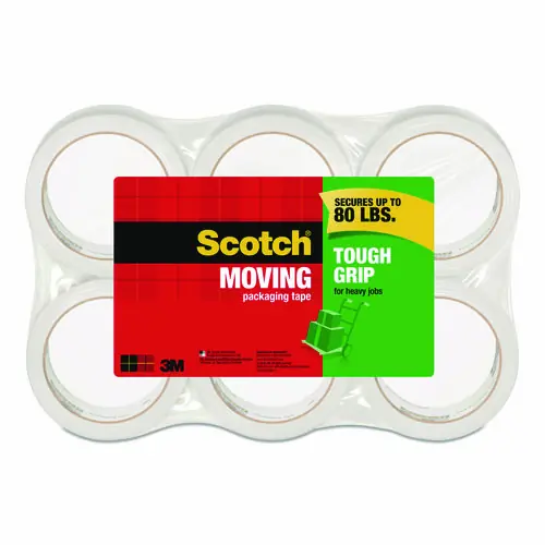 Scotch® Tough Grip Moving Packaging Tape, 3" Core, 1.88" x 43.7 yds, Clear, 6/Pack