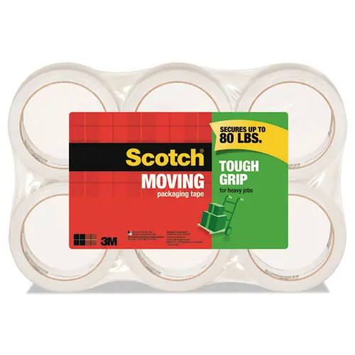 Scotch® Tough Grip Moving Packaging Tape, 3" Core, 1.88" x 54.6 yds, Clear, 6/Pack