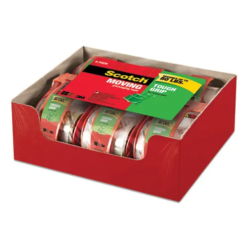 Scotch® Tough Grip Moving Packaging Tape with Dispenser, 3" Core, 1.88" x 22.2 yds, Clear, 6/Pack