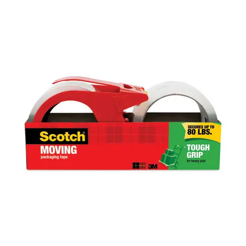 Scotch® Tough Grip Moving Packaging Tape with Dispenser, Clear, 1.88" x 38.2 yds, 2/Pack