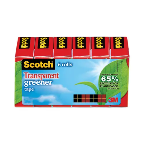 Scotch® Transparent Greener Tape, 1" Core, 0.75" x 75 ft, Transparent, 6/Pack