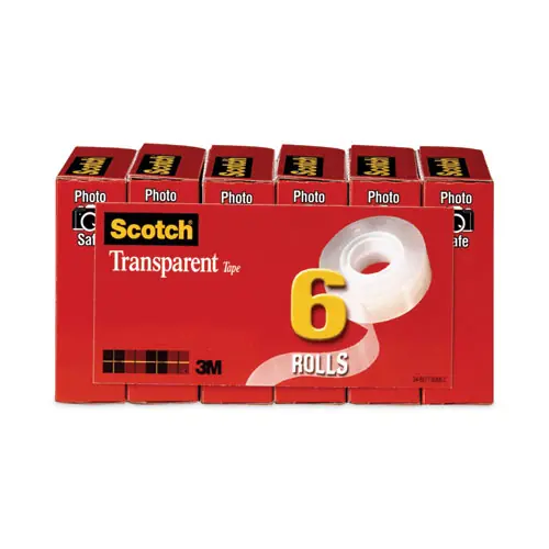 Scotch® Transparent Tape, 1" Core, 0.75" x 36 yds, Transparent, 6/Pack
