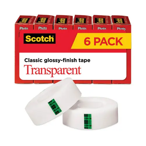 Scotch® Transparent Tape, 1" Core, Transparent, 6/Pack