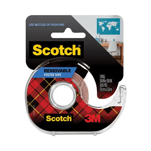 Scotch® Wallsaver Removable Poster Tape with Dispenser, Clear, 0.75" x 12.5 ft, 1" Core