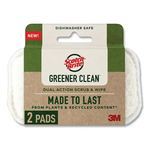 Scotch-Brite® Greener Clean Dual Action Scrub and Wipe, White, 2/Pack