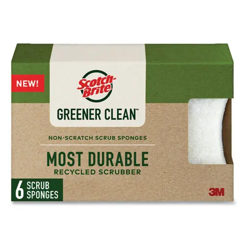 Scotch-Brite® Greener Clean Non-Scratch Scrub Sponge, White, 6/Pack
